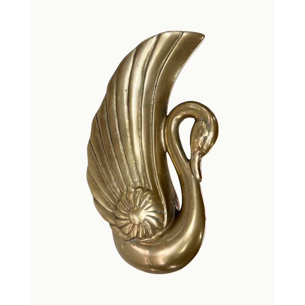 Vintage Art Deco Hollywood Regency Brass Swan Wall Pocket Planter 6"x3"